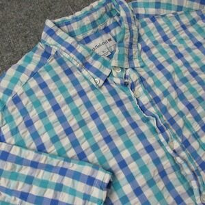 Saddlebred Shirt Mens XL Blue White Plaid Seersuckeer Short‎ Sleeve Button Down